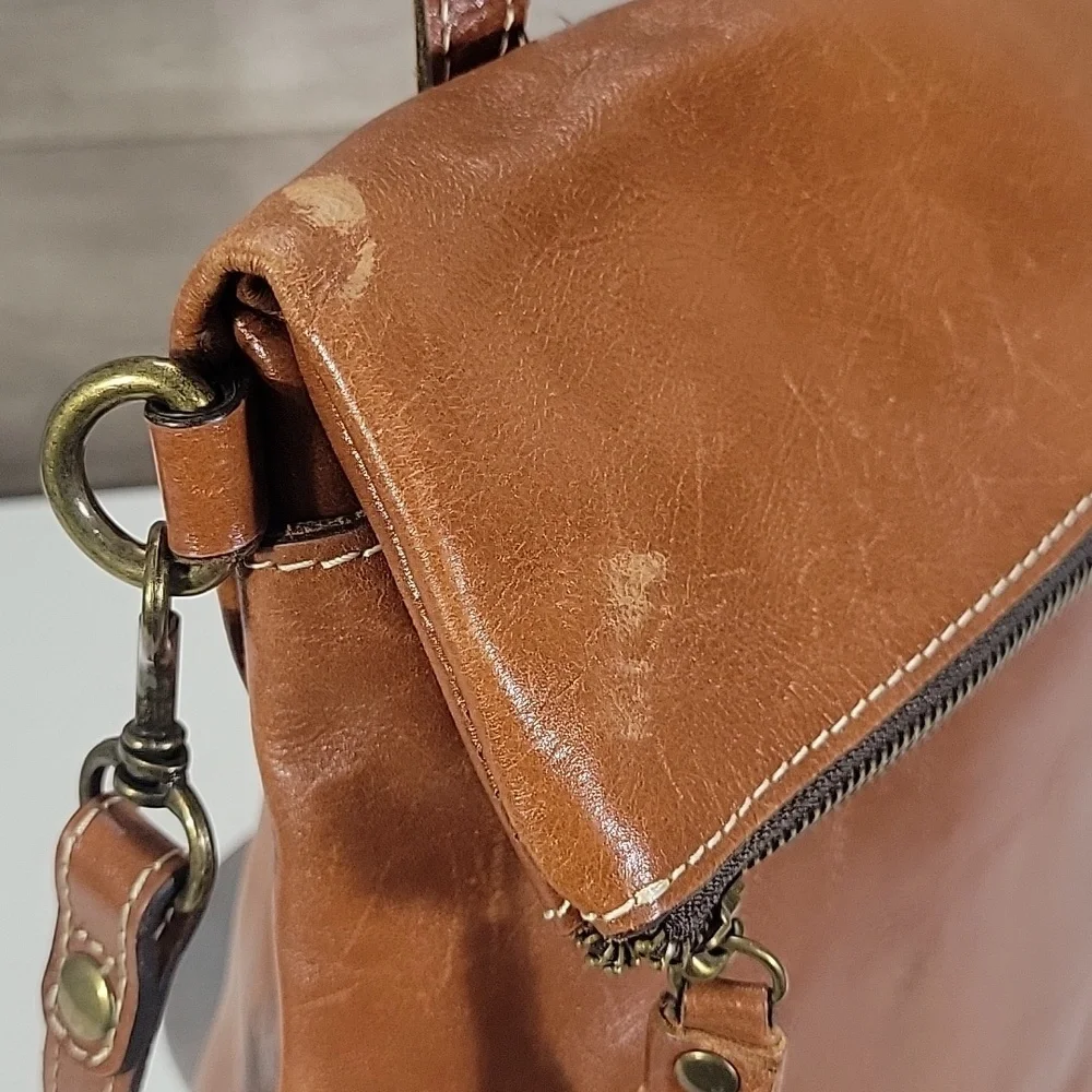 Patricia Nash Classic Tan Leather Fold-Top Backpack Tote Bag